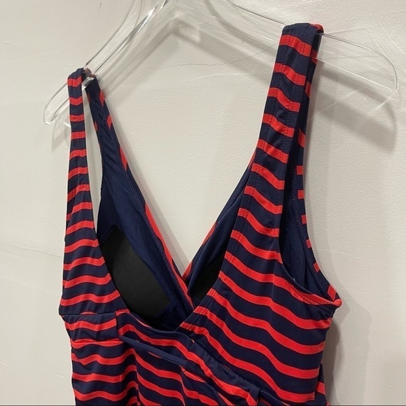 Tommy Bahama Sea Swell V-Neck Faux Wrap Swimsuit One-Piece in Air Kiss Red 14 - Picture 7 of 9